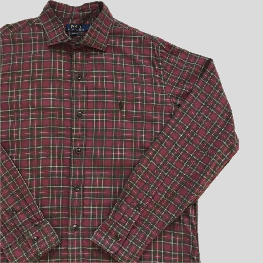 Polo Ralph Lauren Red Green Plaid Classic Fit Cotton Button Down Shirt Large